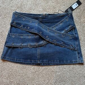 Denim Mini Skirt with Ring Detail